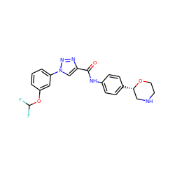 O=C(Nc1ccc([C@H]2CNCCO2)cc1)c1cn(-c2cccc(OC(F)F)c2)nn1 ZINC000146976638