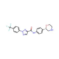 O=C(Nc1ccc([C@H]2CNCCO2)cc1)c1cnn(-c2ccc(C(F)(F)F)cc2)n1 ZINC000146978189