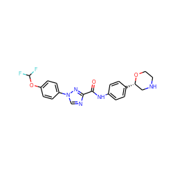 O=C(Nc1ccc([C@H]2CNCCO2)cc1)c1ncn(-c2ccc(OC(F)F)cc2)n1 ZINC000146994381