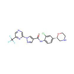 O=C(Nc1ccc([C@H]2CNCCO2)cc1Cl)c1cnn(-c2cncc(C(F)(F)F)n2)c1 ZINC000149940495