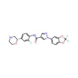 O=C(Nc1ccc([C@H]2CNCCO2)cc1F)c1cnn(-c2ccc3c(c2)OC(F)(F)O3)c1 ZINC000149948316