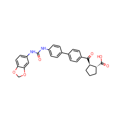 O=C(Nc1ccc(-c2ccc(C(=O)[C@@H]3CCC[C@H]3C(=O)O)cc2)cc1)Nc1ccc2c(c1)OCO2 ZINC000014974423