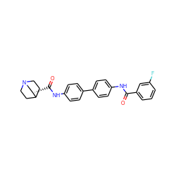 O=C(Nc1ccc(-c2ccc(NC(=O)[C@H]3CN4CCC3CC4)cc2)cc1)c1cccc(F)c1 ZINC000006745747