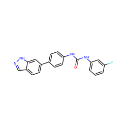 O=C(Nc1ccc(-c2ccc3cn[nH]c3c2)cc1)Nc1cccc(F)c1 ZINC000063539927