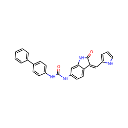 O=C(Nc1ccc(-c2ccccc2)cc1)Nc1ccc2c(c1)NC(=O)/C2=C\c1ccc[nH]1 ZINC000053230045