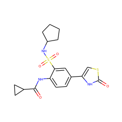 O=C(Nc1ccc(-c2csc(=O)[nH]2)cc1S(=O)(=O)NC1CCCC1)C1CC1 ZINC000299862031