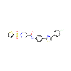 O=C(Nc1ccc(-c2nc(-c3ccc(Cl)cc3)cs2)cc1)C1CCN(S(=O)(=O)c2cccs2)CC1 ZINC000044386578