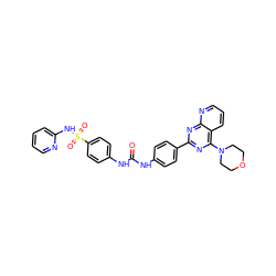 O=C(Nc1ccc(-c2nc(N3CCOCC3)c3cccnc3n2)cc1)Nc1ccc(S(=O)(=O)Nc2ccccn2)cc1 ZINC001772616004