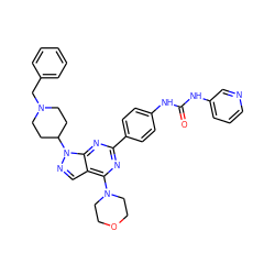 O=C(Nc1ccc(-c2nc(N3CCOCC3)c3cnn(C4CCN(Cc5ccccc5)CC4)c3n2)cc1)Nc1cccnc1 ZINC000049777830