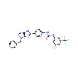 O=C(Nc1ccc(-c2nc3c(cnn3Cc3ccccc3)[nH]2)cc1)Nc1cc(Cl)cc(C(F)(F)F)c1 ZINC000049051705