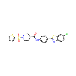 O=C(Nc1ccc(-c2nc3ccc(Cl)cc3s2)cc1)C1CCN(S(=O)(=O)c2cccs2)CC1 ZINC000040864118