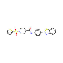 O=C(Nc1ccc(-c2nc3ccccc3s2)cc1)C1CCN(S(=O)(=O)c2cccs2)CC1 ZINC000010186822