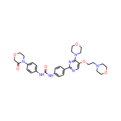 O=C(Nc1ccc(-c2ncc(OCCN3CCOCC3)c(N3CCOCC3)n2)cc1)Nc1ccc(N2CCOCC2=O)cc1 ZINC000205770848