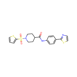 O=C(Nc1ccc(-c2nccs2)cc1)C1CCN(S(=O)(=O)c2cccs2)CC1 ZINC000017589614