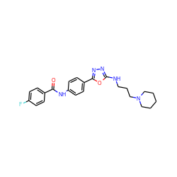 O=C(Nc1ccc(-c2nnc(NCCCN3CCCCC3)o2)cc1)c1ccc(F)cc1 ZINC000084634640