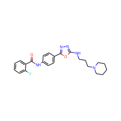 O=C(Nc1ccc(-c2nnc(NCCCN3CCCCC3)o2)cc1)c1ccccc1F ZINC000084587944