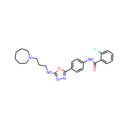 O=C(Nc1ccc(-c2nnc(NCCCN3CCCCCC3)o2)cc1)c1ccccc1F ZINC000084618726