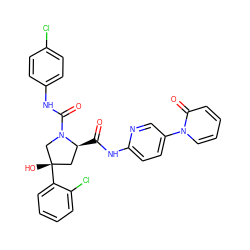 O=C(Nc1ccc(-n2ccccc2=O)cn1)[C@H]1C[C@](O)(c2ccccc2Cl)CN1C(=O)Nc1ccc(Cl)cc1 ZINC000044430396