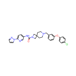 O=C(Nc1ccc(-n2cccn2)nc1)N1CC2(CCN(Cc3cccc(Oc4ccc(Cl)cc4)c3)CC2)C1 ZINC000103263321