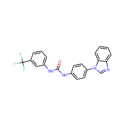 O=C(Nc1ccc(-n2cnc3ccccc32)cc1)Nc1cccc(C(F)(F)F)c1 ZINC000063540176