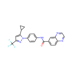 O=C(Nc1ccc(-n2nc(C(F)(F)F)cc2C2CC2)cc1)c1ccc2nccnc2c1 ZINC000116815134