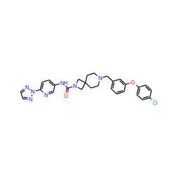 O=C(Nc1ccc(-n2nccn2)nc1)N1CC2(CCN(Cc3cccc(Oc4ccc(Cl)cc4)c3)CC2)C1 ZINC000103263319