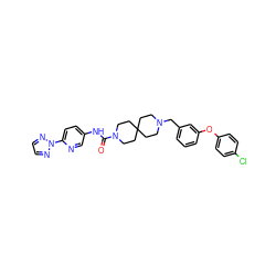 O=C(Nc1ccc(-n2nccn2)nc1)N1CCC2(CCN(Cc3cccc(Oc4ccc(Cl)cc4)c3)CC2)CC1 ZINC000103260736