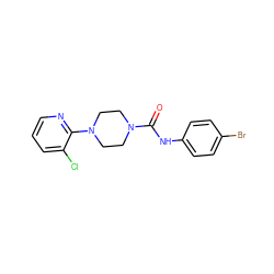 O=C(Nc1ccc(Br)cc1)N1CCN(c2ncccc2Cl)CC1 ZINC000013553819