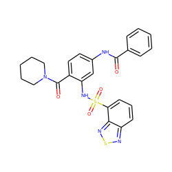 O=C(Nc1ccc(C(=O)N2CCCCC2)c(NS(=O)(=O)c2cccc3nsnc23)c1)c1ccccc1 ZINC000035065170