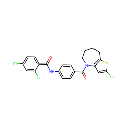 O=C(Nc1ccc(C(=O)N2CCCCc3sc(Cl)cc32)cc1)c1ccc(Cl)cc1Cl ZINC000027756164