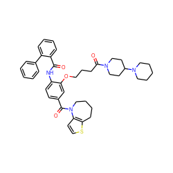 O=C(Nc1ccc(C(=O)N2CCCCc3sccc32)cc1OCCCC(=O)N1CCC(N2CCCCC2)CC1)c1ccccc1-c1ccccc1 ZINC000028108006