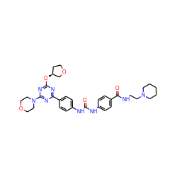 O=C(Nc1ccc(C(=O)NCCN2CCCCC2)cc1)Nc1ccc(-c2nc(O[C@H]3CCOC3)nc(N3CCOCC3)n2)cc1 ZINC000072177111