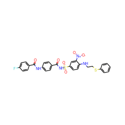 O=C(Nc1ccc(C(=O)NS(=O)(=O)c2ccc(NCCSc3ccccc3)c([N+](=O)[O-])c2)cc1)c1ccc(F)cc1 ZINC000073240528