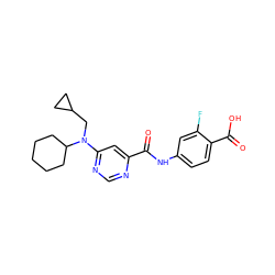 O=C(Nc1ccc(C(=O)O)c(F)c1)c1cc(N(CC2CC2)C2CCCCC2)ncn1 ZINC000144217262