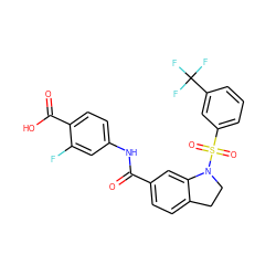 O=C(Nc1ccc(C(=O)O)c(F)c1)c1ccc2c(c1)N(S(=O)(=O)c1cccc(C(F)(F)F)c1)CC2 ZINC000034949820