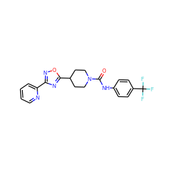 O=C(Nc1ccc(C(F)(F)F)cc1)N1CCC(c2nc(-c3ccccn3)no2)CC1 ZINC000043019356