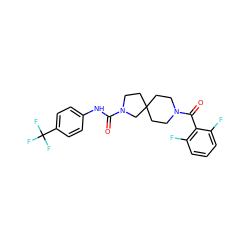 O=C(Nc1ccc(C(F)(F)F)cc1)N1CCC2(CCN(C(=O)c3c(F)cccc3F)CC2)C1 ZINC000096285148