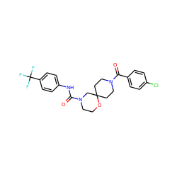 O=C(Nc1ccc(C(F)(F)F)cc1)N1CCOC2(CCN(C(=O)c3ccc(Cl)cc3)CC2)C1 ZINC000103233564