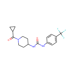 O=C(Nc1ccc(C(F)(F)F)cc1)NC1CCN(C(=O)C2CC2)CC1 ZINC000040097846