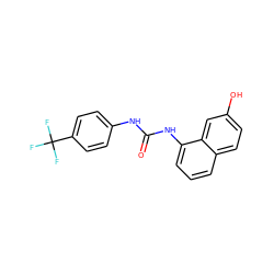 O=C(Nc1ccc(C(F)(F)F)cc1)Nc1cccc2ccc(O)cc12 ZINC000038462872