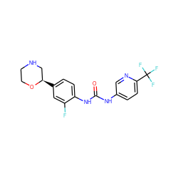 O=C(Nc1ccc(C(F)(F)F)nc1)Nc1ccc([C@@H]2CNCCO2)cc1F ZINC000149940032