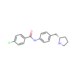 O=C(Nc1ccc(C[C@@H]2CCCN2)cc1)c1ccc(Cl)cc1 ZINC000117717884