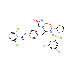 O=C(Nc1ccc(C[C@H](NC(=O)[C@@H]2CCCN2S(=O)(=O)c2cc(Cl)cc(Cl)c2)c2cc(=O)[nH][nH]2)cc1)c1c(Cl)cncc1Cl ZINC000028467701