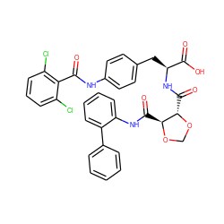 O=C(Nc1ccc(C[C@H](NC(=O)[C@@H]2OCO[C@H]2C(=O)Nc2ccccc2-c2ccccc2)C(=O)O)cc1)c1c(Cl)cccc1Cl ZINC000058575511