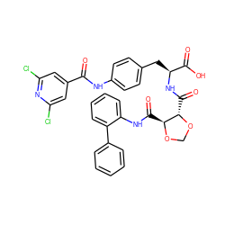 O=C(Nc1ccc(C[C@H](NC(=O)[C@@H]2OCO[C@H]2C(=O)Nc2ccccc2-c2ccccc2)C(=O)O)cc1)c1cc(Cl)nc(Cl)c1 ZINC000058609275