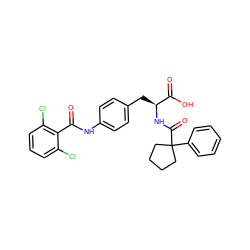 O=C(Nc1ccc(C[C@H](NC(=O)C2(c3ccccc3)CCCC2)C(=O)O)cc1)c1c(Cl)cccc1Cl ZINC000029408290