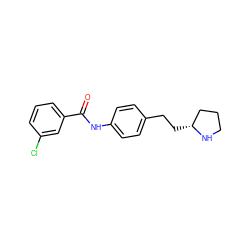 O=C(Nc1ccc(CC[C@@H]2CCCN2)cc1)c1cccc(Cl)c1 ZINC000117731668