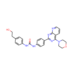 O=C(Nc1ccc(CCO)cc1)Nc1ccc(-c2nc(N3CCOCC3)c3cccnc3n2)cc1 ZINC001772578406