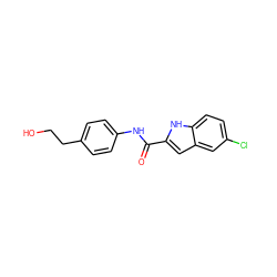 O=C(Nc1ccc(CCO)cc1)c1cc2cc(Cl)ccc2[nH]1 ZINC000040975362