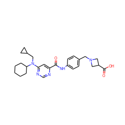 O=C(Nc1ccc(CN2CC(C(=O)O)C2)cc1)c1cc(N(CC2CC2)C2CCCCC2)ncn1 ZINC000043203226